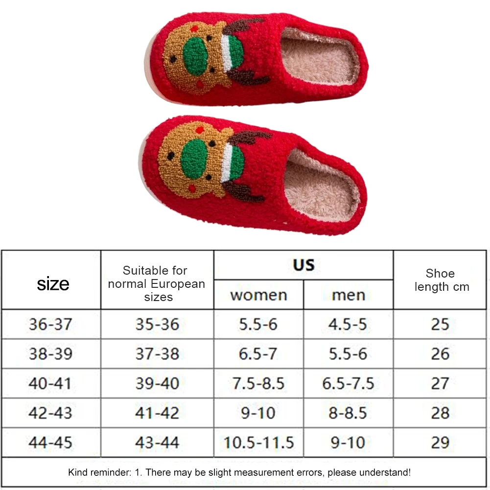 Christmas Elk Plush Slippers Fluffy Home Slippers Warm Slipper Anti-slippery Soft for Winter Indoor for Men Women