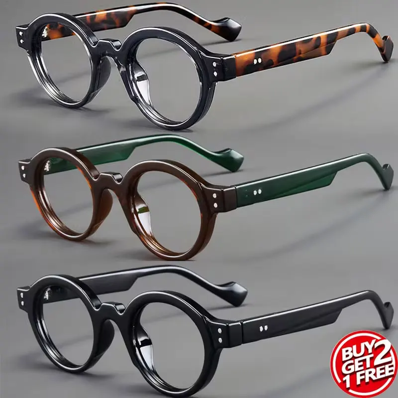Stylish Retro Round High-Definition Reading Glasses Set - Lightweight and Portable, Ideal for Home, Office, or On-the-Go Use