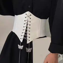 Women Belt Faux Leather Wear Resistant Widened Waist Belt with Butterfly Ornament Stylish Lady Tight-fitting Belt for Daily Wear