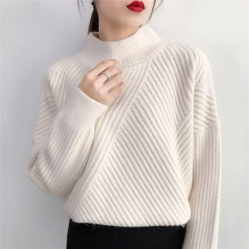 Women Long Sleeve Striped Knitted Sweater