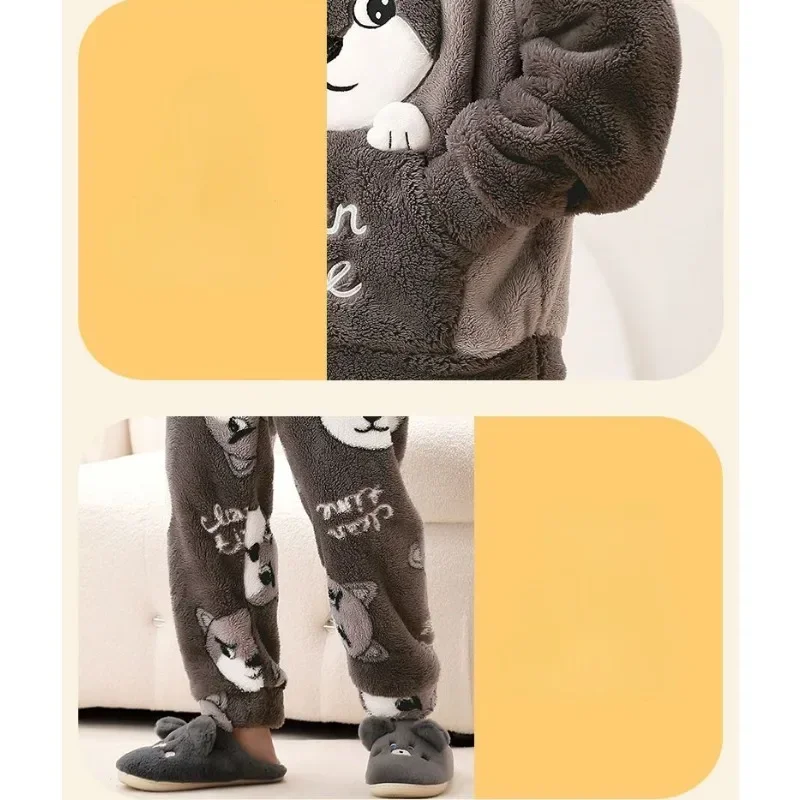 Pajamas Set Men's Coral Fleece Pajamas Autumn Winter