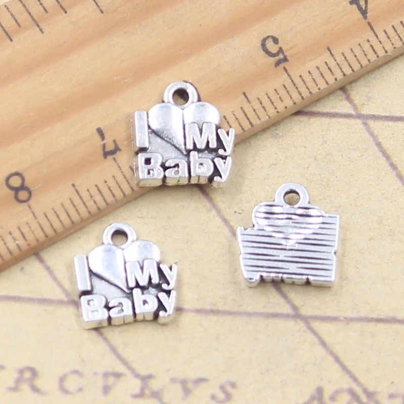 30pcs Charms Heart I Love My Baby 11x11mm 골동품 실버 컬러 펜던트 DIY 수제 티베트 보석 만들기