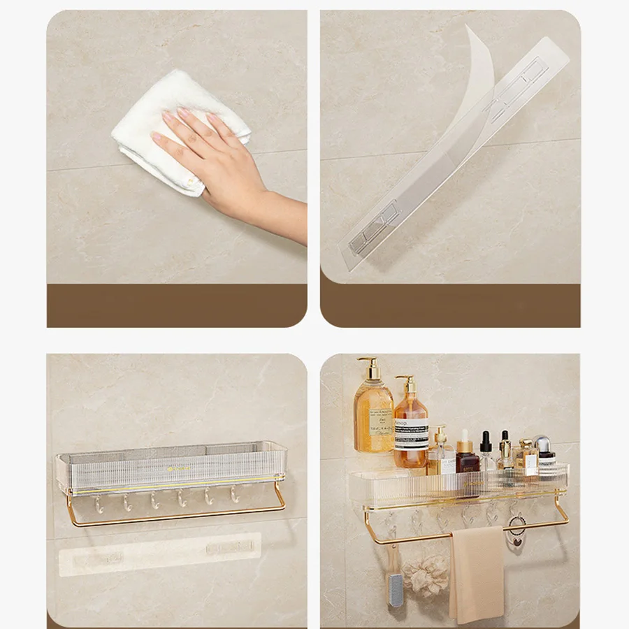 Wall Mounted Bathroom Wall Shelf with Towel Bar and 6 Hooks - Great for Bedroom Decor, Kitchen Storage , Bathroom Storage 6