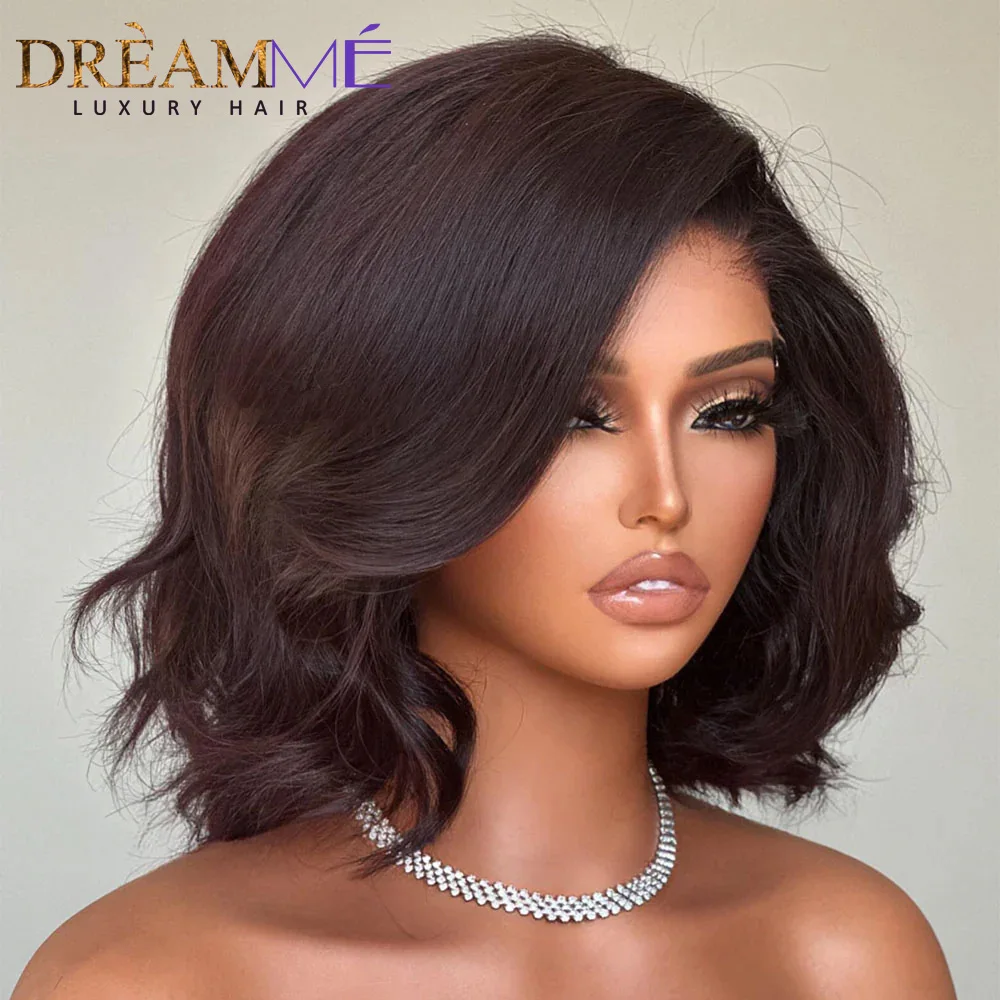 Layered Cut Straight Bob Wig Reddish Brown Lace Closure Wig Wear and Go 4x4/5x5 Glueless C Part Minimalist Lace Bob