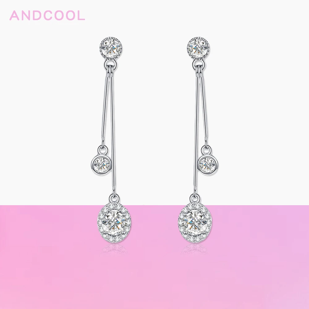 

Andcool Moissanite Earrings For Women 925 Silver Ear Oval Pendant Moissanite Diamond Tassel Earrings Girl Party Delicate Jewelry