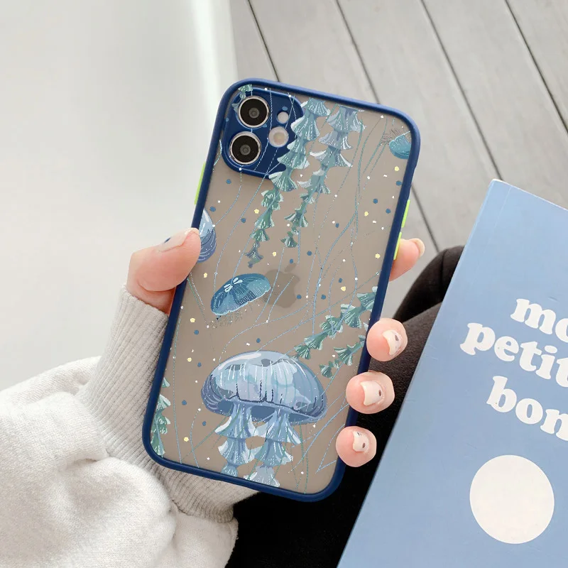thumbnail image 1 of Cute Cartoon Jellyfishes Printed Phone Case for iPhone X XR XS 7 8 Plus SE2 12 13 mini 11 14 15 Pro Max Matte Shockproof Cover, 1 of 5