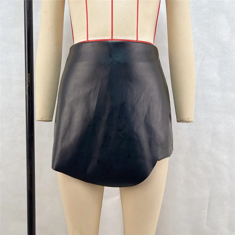 Shestyle Women Shorts High Waist Sexy Elegant PU Faux Leather Skirts Office Lady A-Line Asymmetrical Bottom Clubwear Workwear