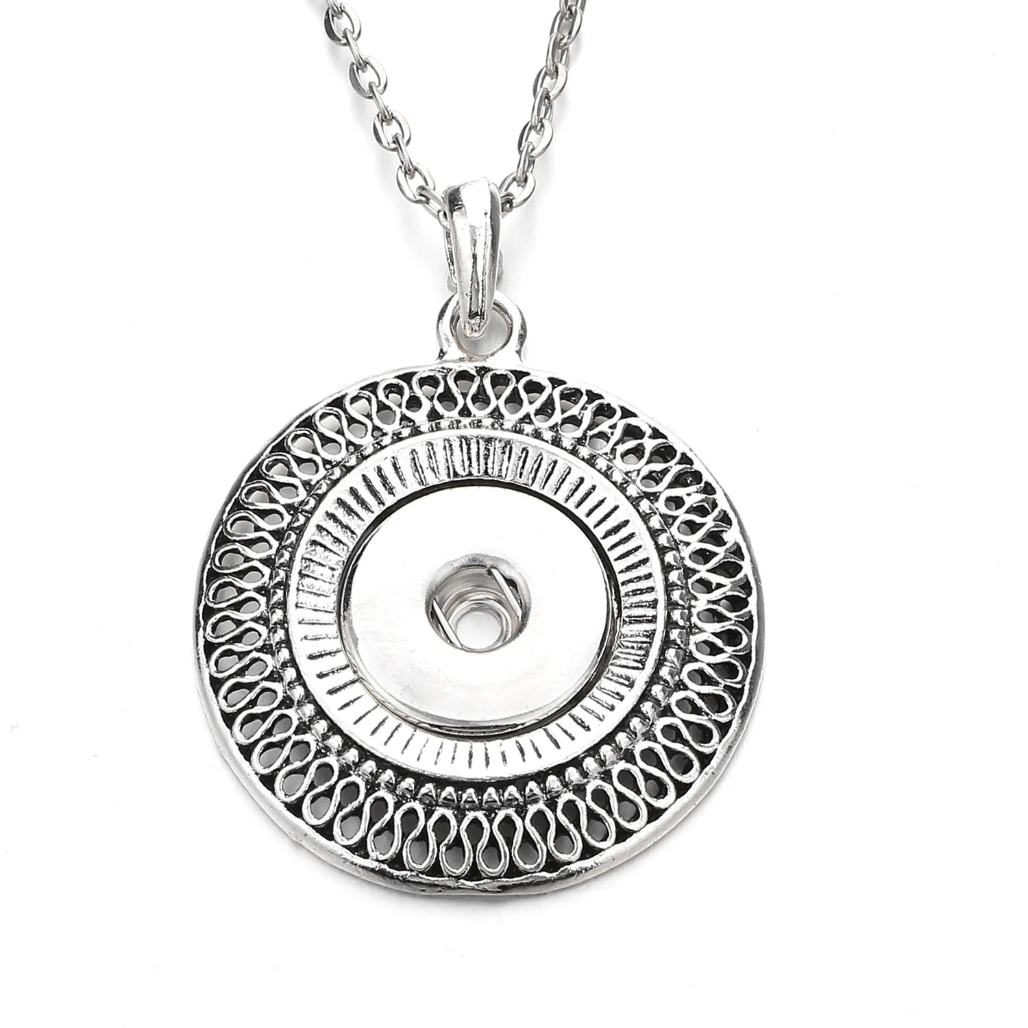 10pcs Vintage Style Hollow Out Round Snap Button Necklace  For Women Snaps Jewelry