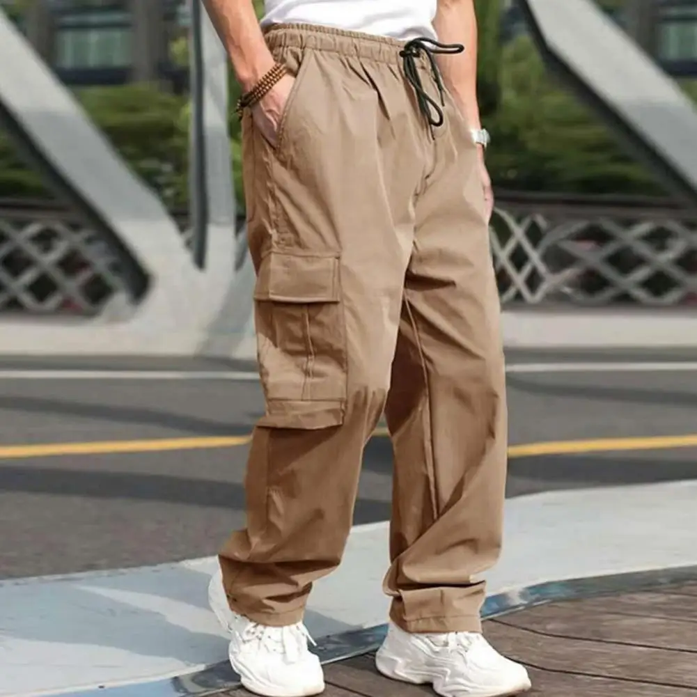 

Men Soft Pants Streetwear Men's Cargo Pants with Drawstring Waist Multiple Pockets for Comfortable Stylish Everyday Wear Regular