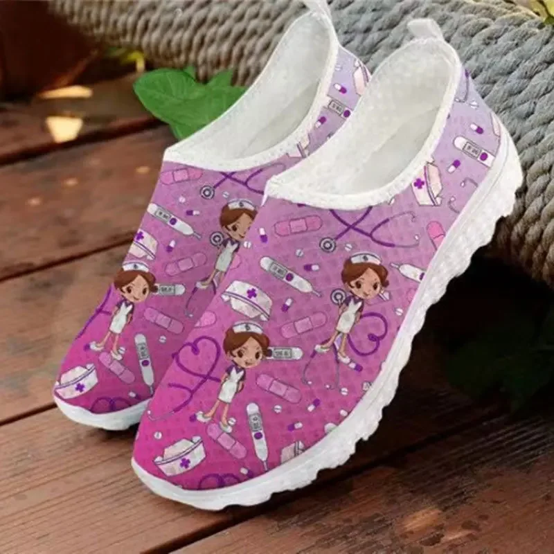 Ladies Loafers Cartoon Nurse Doctor Print Women Sneakers Slip on Light Mesh Casual Shoes Summer Breathable Flats Zapatos 2