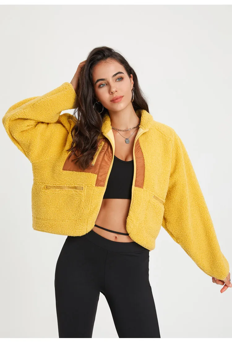 

Женская джинсовая куртка, новинка осень-зима, кашемировое пальто из ягненка, Женский Топ для йоги с длинным рукавом, теплая утепленная Спортивная одежда для отдыха