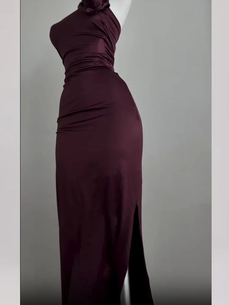 New Women's Sleeveless Bandeau Backless Solid Color Dress Summer Fashion Streamer Halterneck Long Skirt Party Evening Dress