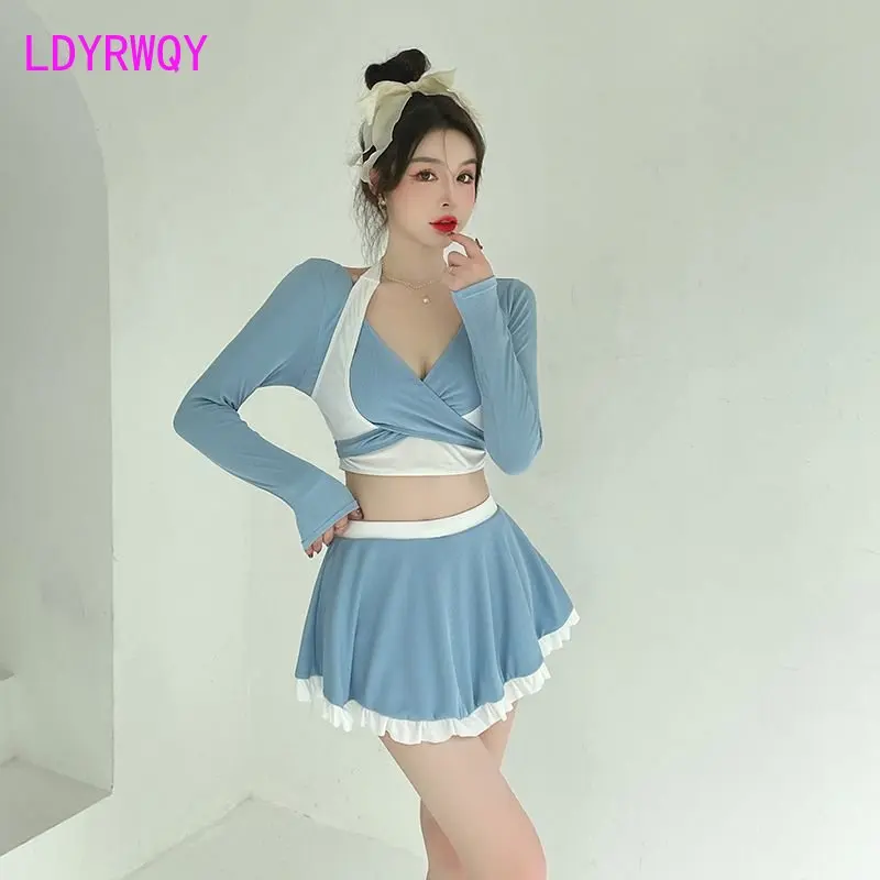 

2022 Korean New Swimsuit Women's Summer Beach Long Sleeve Sunscreen Split High Waist Bikini