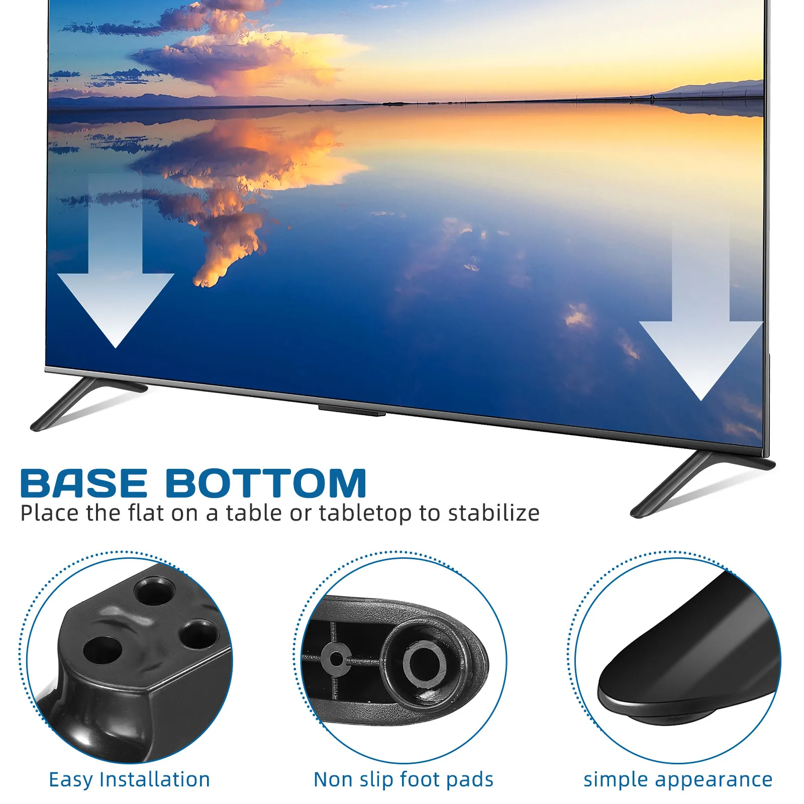 2Pcs TV 베이스 스탠드 다리 40 인치 평면 스크린 텔레비전 거실 침실 안정적인 라이저 마운트 용 검정색 플라스틱 교체품