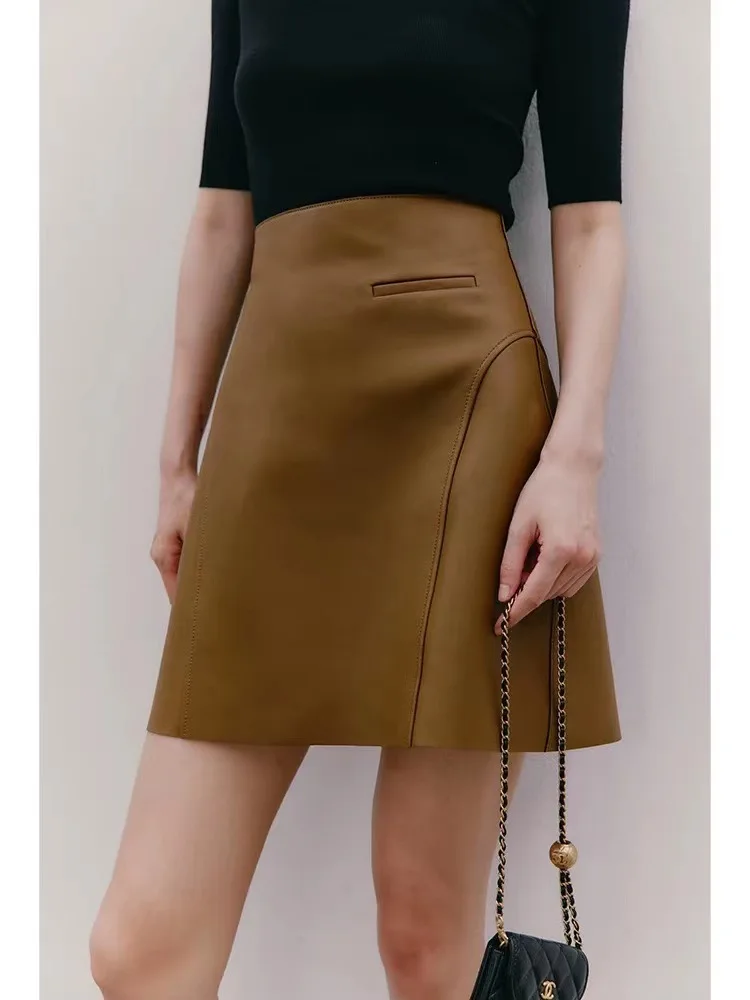 Spring Autumn Europe Style Chic Women's High Quality Designer Sheepskin Leather-Skirt Genuine-leather A-line Skirts C882 belts for men high quality genuine leather hot belts men leather designer genuine real leather mans belt cinto masculino navy