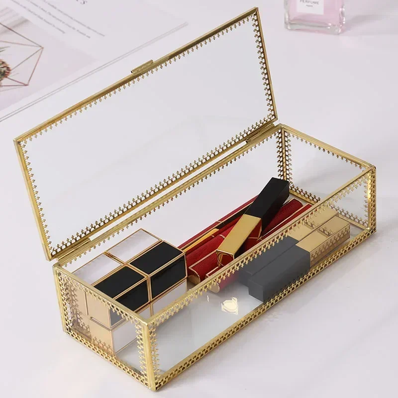 

Золотые украшения, украшенные искусственными драгоценностями, прямоугольный органайзер для демонстрации кружева и стекла, латунь, для дома