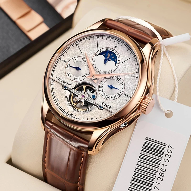LIGE 2024 New Retro Men Watch Top brand Luxury Tourbillon Watch Men Fashion Waterproof Men Mechanical Wristwatches Montre Homme