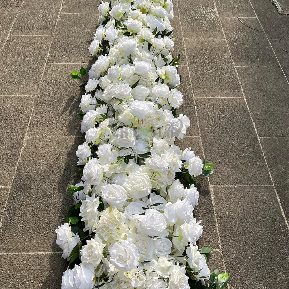 Rose Green Leaves Aisle Artificial Flower Table Center Flower Runner Wedding Decoration 200*40cm