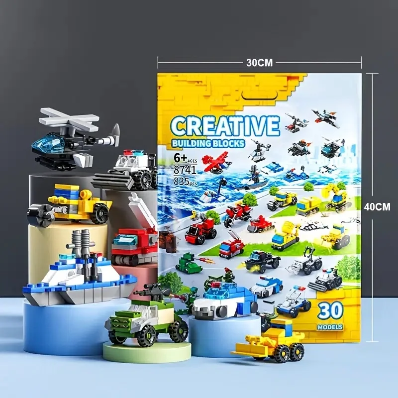 835-teiliges 30-in-1 Mini-Fahrzeug-Baukasten-Set, Panzer Flugzeug Auto Schiff DIY-Bausteine, Lernspielzeug für Kinder Jungen Mädchen – Detail 9