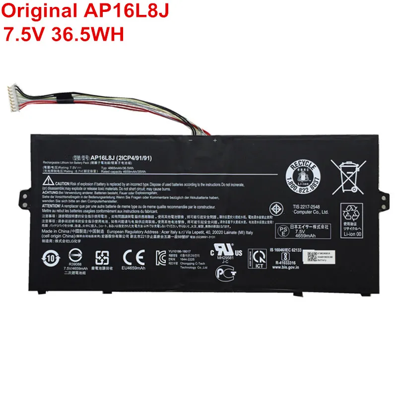 

7.5V 36.5WH New Genuine Original Notebook Lithium Battery Laptop AP16L8J For Acer Chromebook Spin 311 CP311-3H-K2RJ 4 Cell