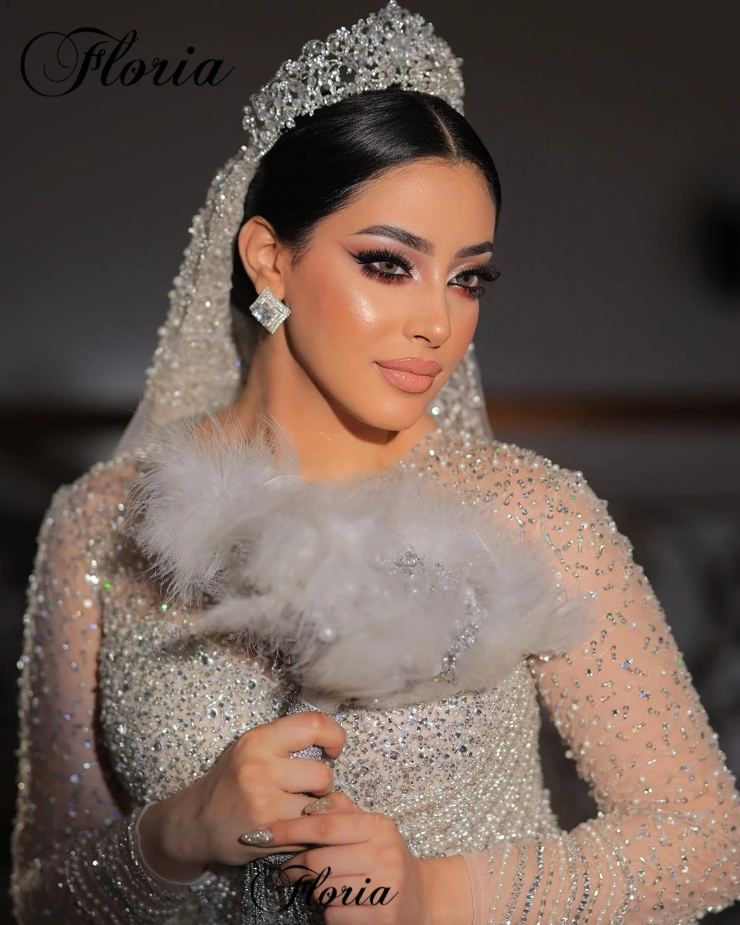 2023 Luxury Shiny Wedding Dresses With Full Sleeves Beaded Elegant Wedding Gowns For Women Vestido Blanco Chapel Brides Dresses 3