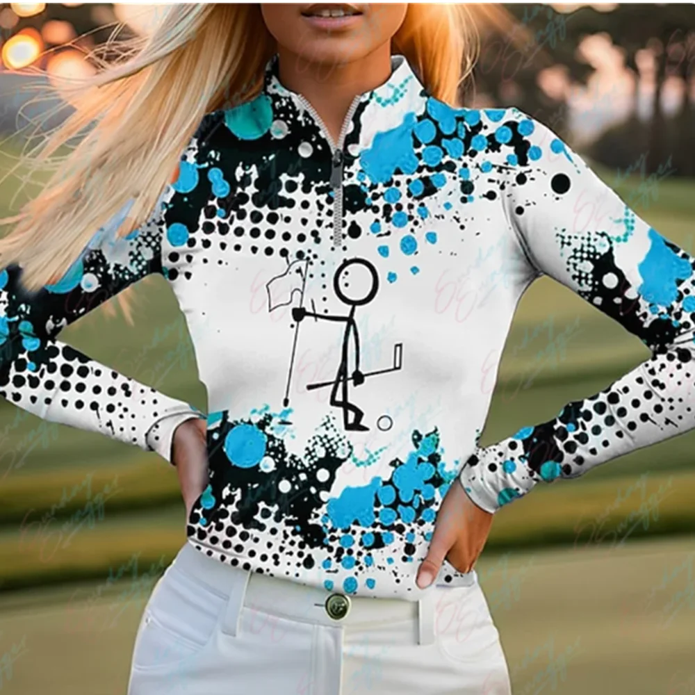Women's Polo Shirt Golf Shirt Breathable Quick Dry Moisture Wicking Long Sleeve Golf Funny Printed Tennis Top