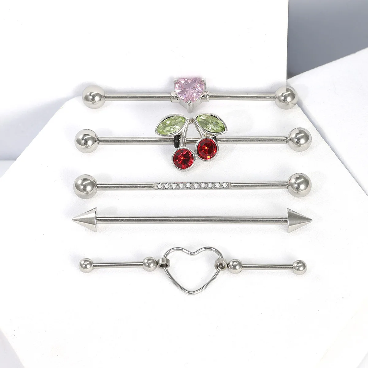 Industrial Earrings Heart-Shaped Zircon Crystal Cherry Stainless Steel 14g Industrial Earrings Tragus Cartilage Jewelry
