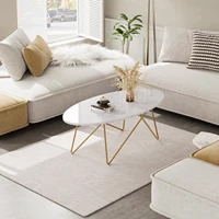 Getone Table Basse, Table de Salon Effet Marbré, Ovale Table Canapé en Bois et Métal, Table d'Appoint pour Salon, Style Moderne, Blanc 120x60x41cm 5