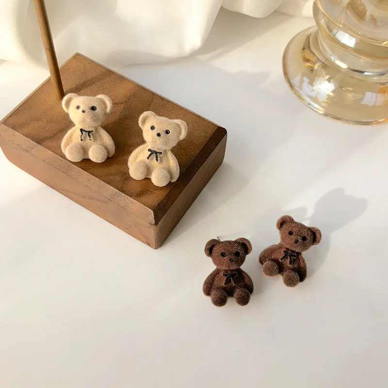 Flocking Plush Rabbit Stud Earrings Detail 1
