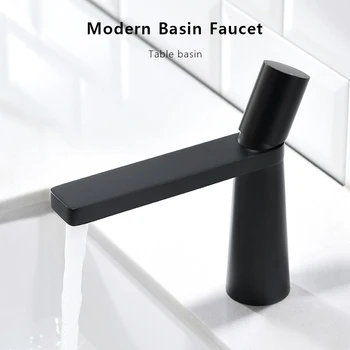 Modern Black Basin Faucet, Copper Bathroom Mixer Taps, Crane Deck Hot and Cold Water Sink Faucets Bathroom