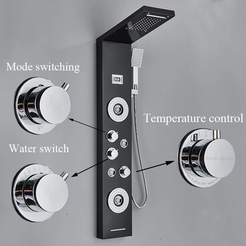 Digital Bathroom Shower Panel SPA Massage Jet Shower Column Set System Waterfall&Rainfall Bathroom Faucet Set Mixer Tap for Bath for Bathroom Shower Faucet Set,Shower Panel