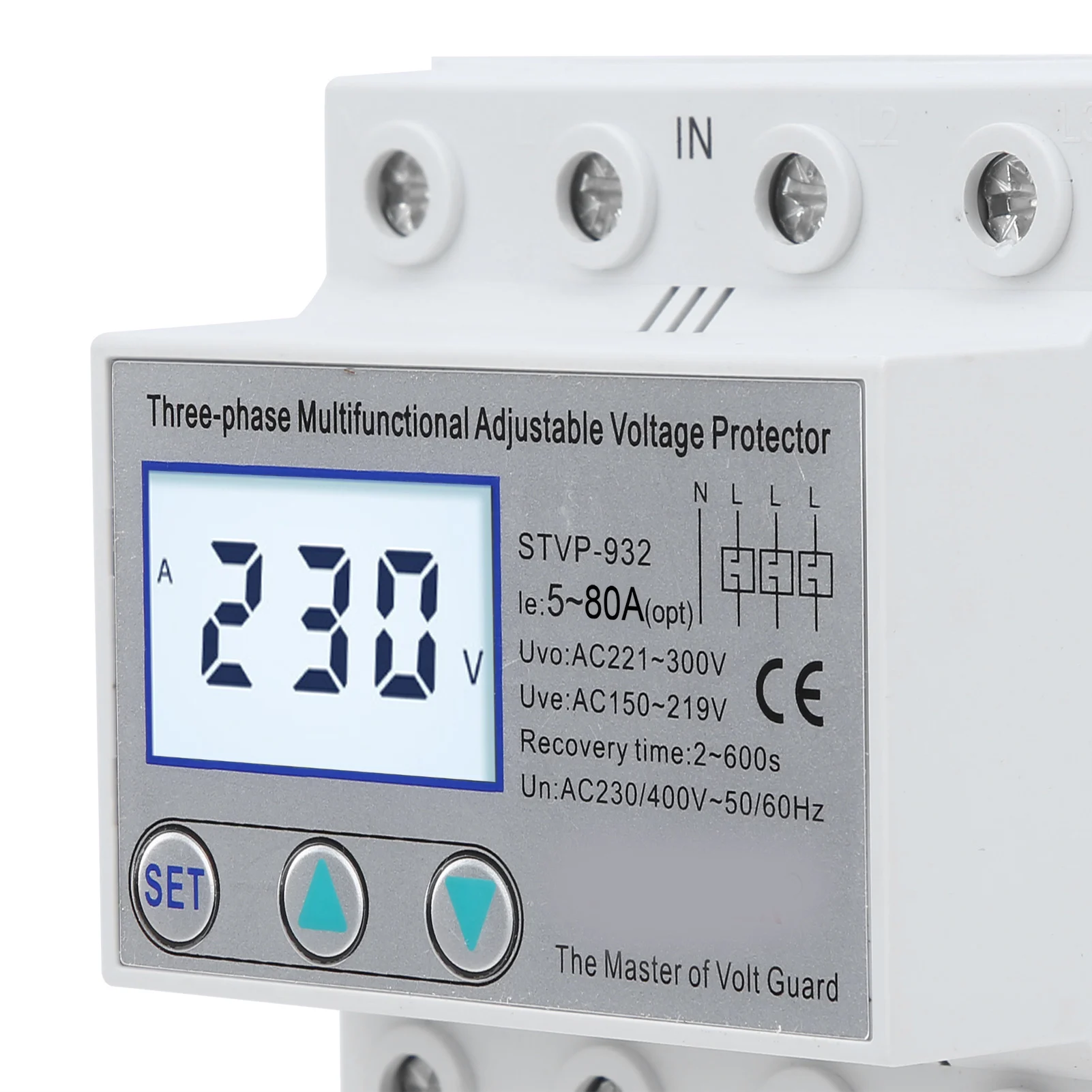 Adjustable Voltage Protector 3‑Phase LCD Multifunctional Self‑Resetting STVP‑932 230v 400VAC