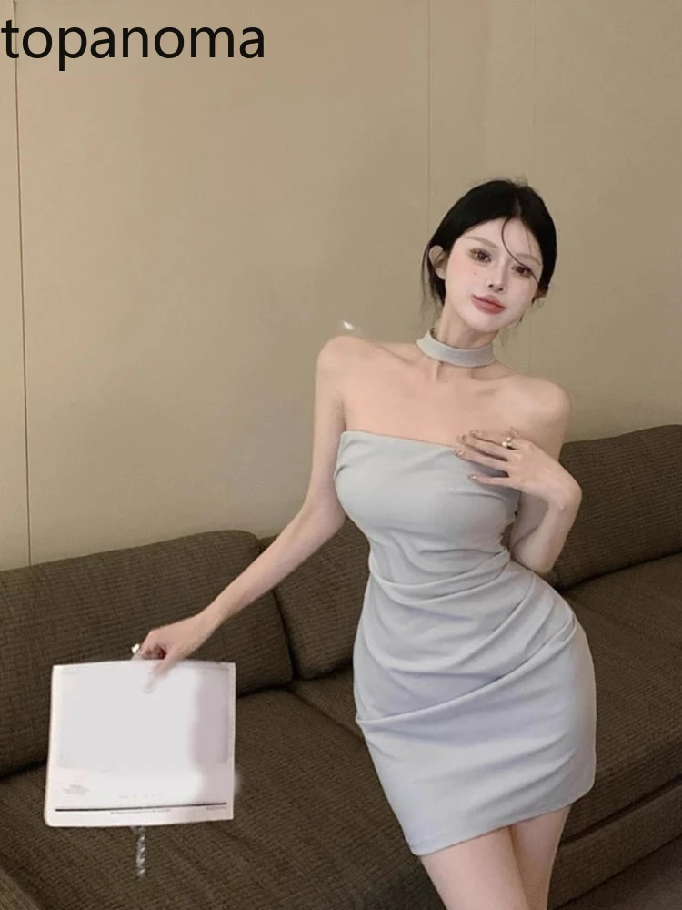 

Topanoma элегантные вечерние платья для женщин, пикантное, без бретелек, с открытой спиной, тонкое, коктейльное, свадебное, вечернее мини-платье, банкетное, на день рождения, клубная одежда
