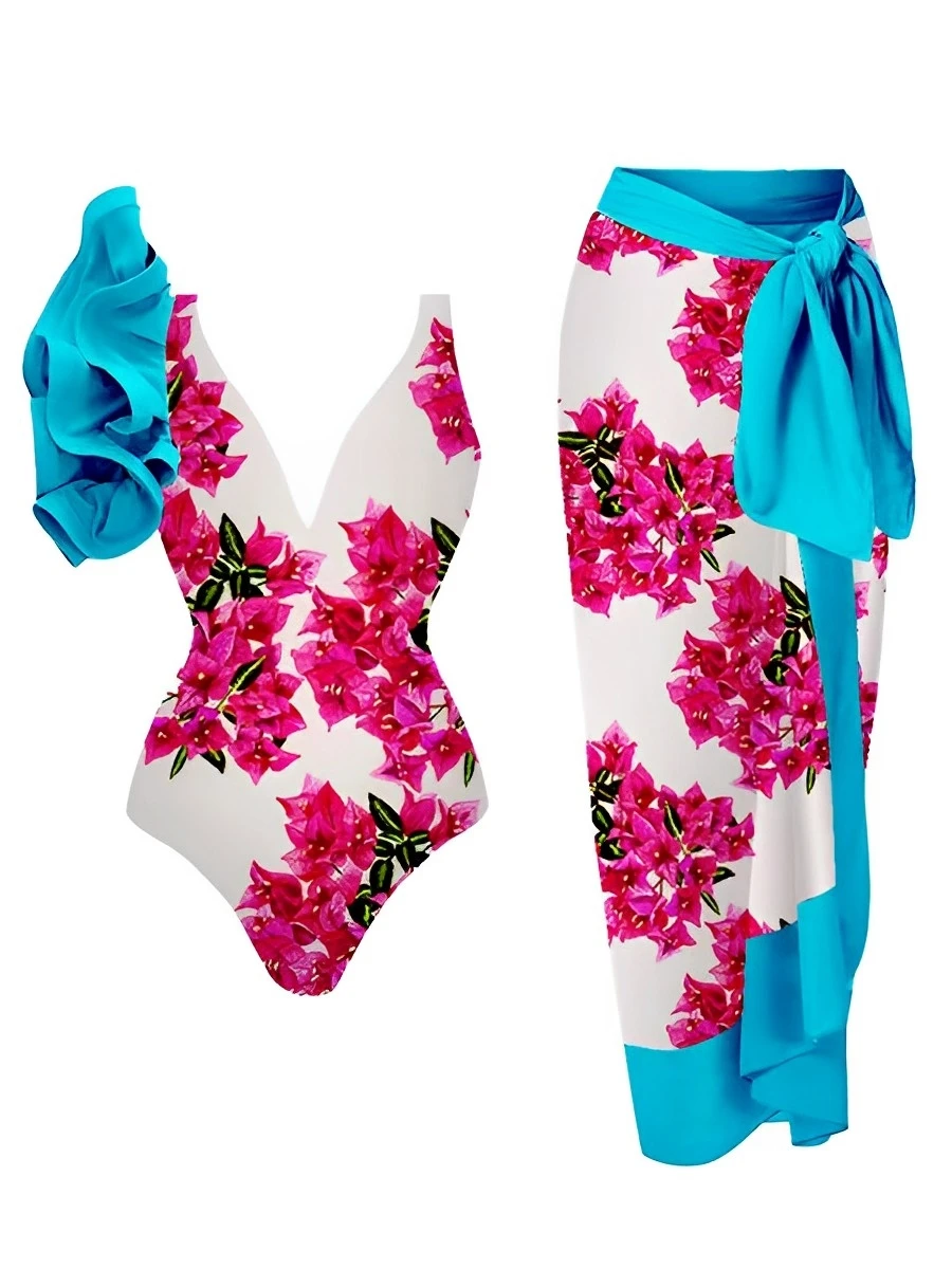 2025 Frill One Piece Swimsuit & String Skirt Padded Sexy Swimwear Women Bathing Suit Female Swimming Summer Beachwear Bodysuit 5