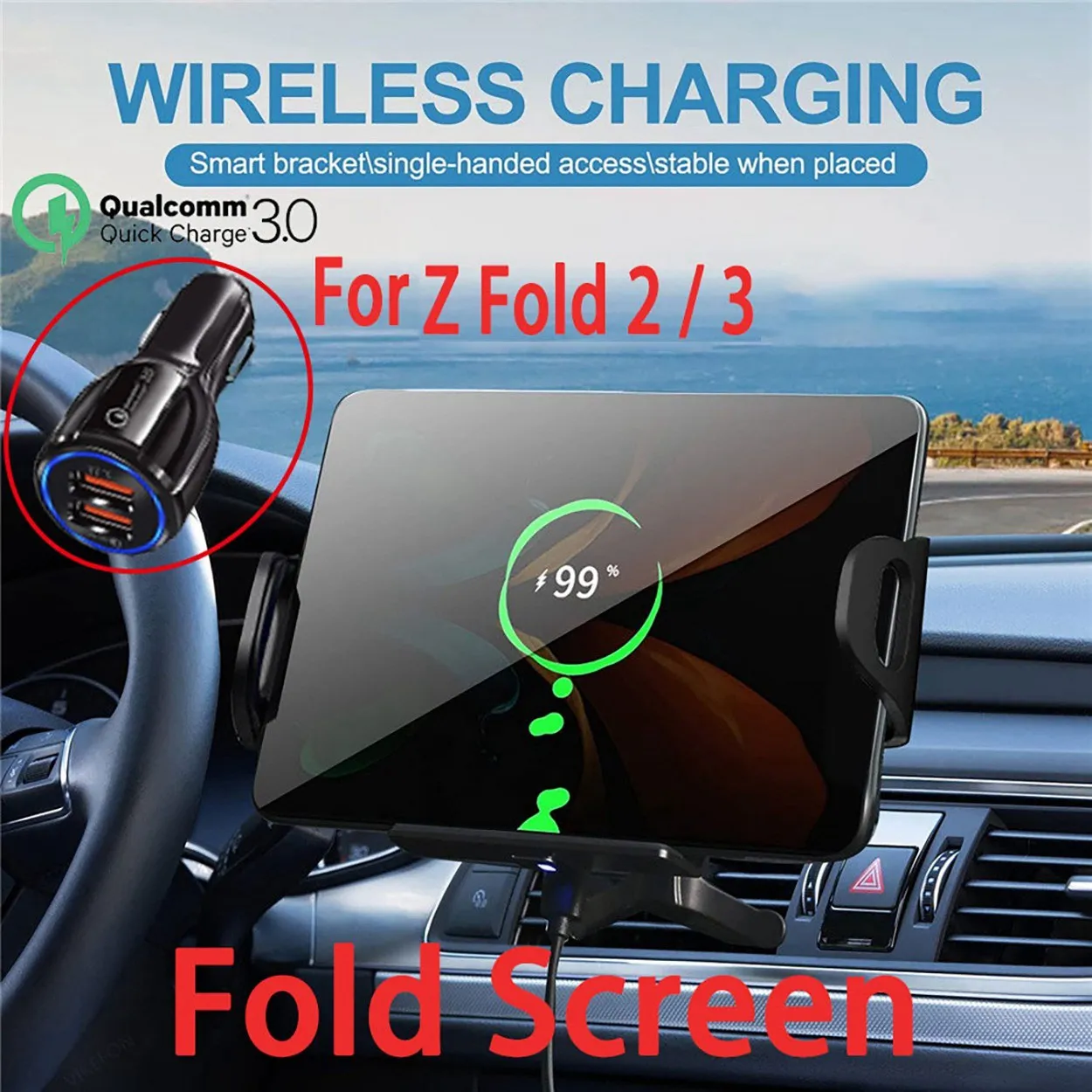 15W Qi Wireless Car Charger Mount Holder Caricabatterie Rapido Per Telefono Per Samsung Galaxy Z Fold 3 2 Iphone 13 12 Max Huawei Mate X