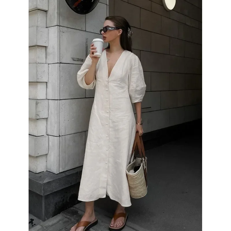 Vestido Irregular Minibee, De Algodón Y Lino étnico, Con Mangas Cortas