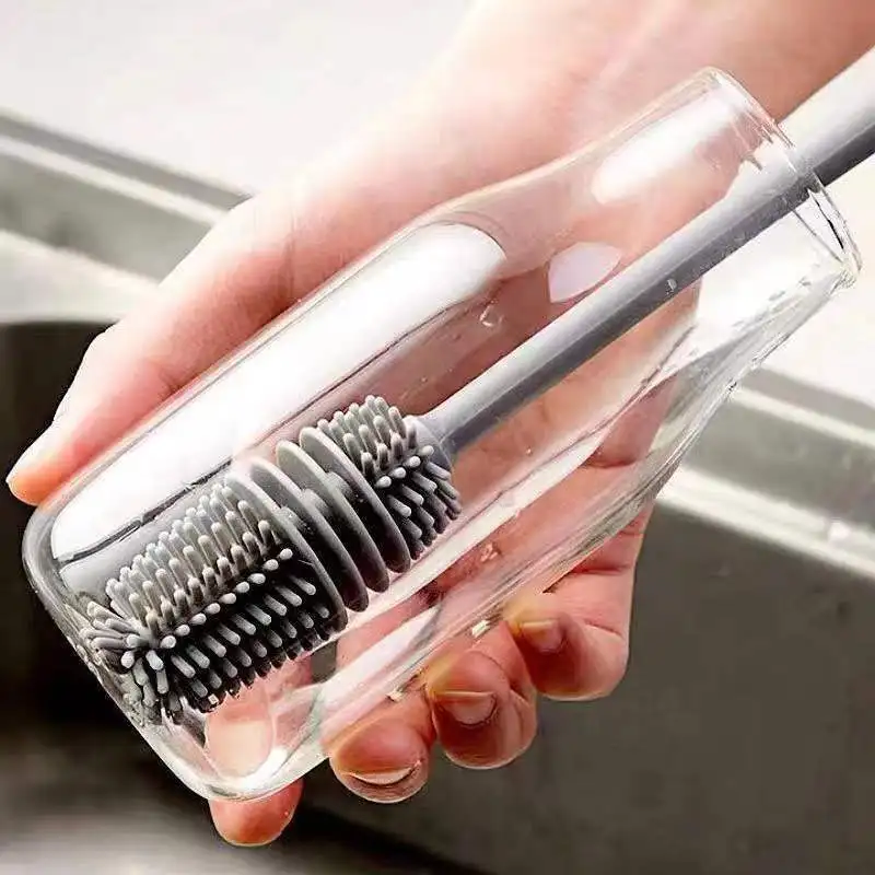 

Long handled silicone cup brush household milk bottle thermosglass cup no dead corners cleaning brush Kitchen cleaning tool