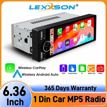 Radio de Coche Universal 1DIN MP5 de 6.36 Pulgadas, Compatible con Carplay Inalámbrico, Android AUTO, AUX, USB, SWC, BT, Pantalla Táctil, Reproductor Multimedia de Video 1