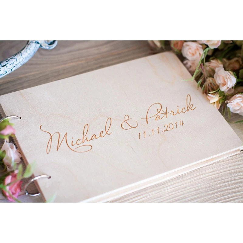 

Personalized Wedding Guest Book, Wedding Photo Album Gift Custom Bride & Groom Wooden Kraft Guest Book