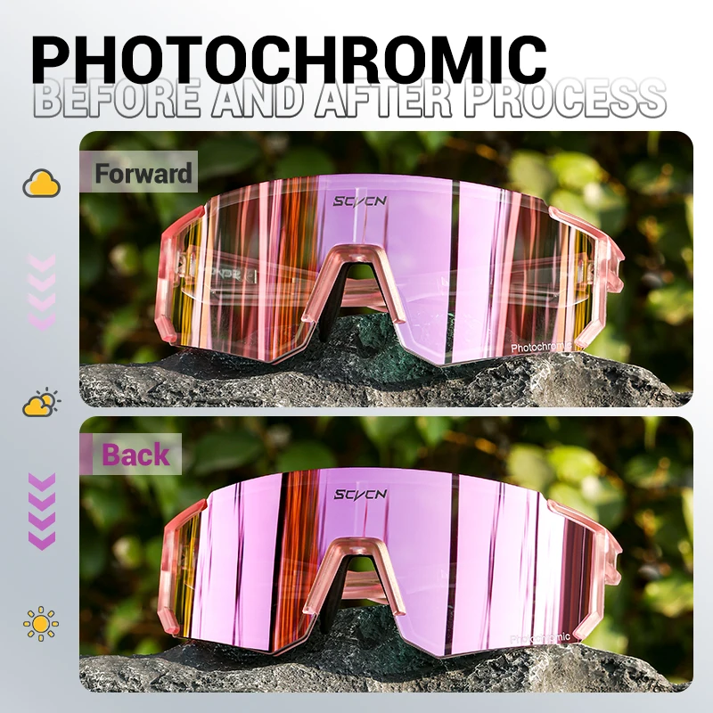 Photochromic Pink Cycling Glasses for Women - Outdoor Sports UV400 Eyewear