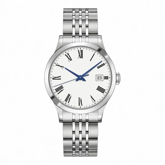 

watch mens mechanical automatic black leather white dial