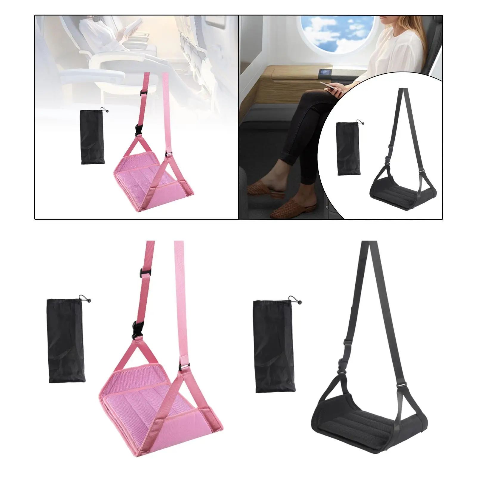 Airplane Foot Hammock Support Adjustable Length Oxford Cloth Portable Plane Footrest for Women Men Car Office Home Long Trip