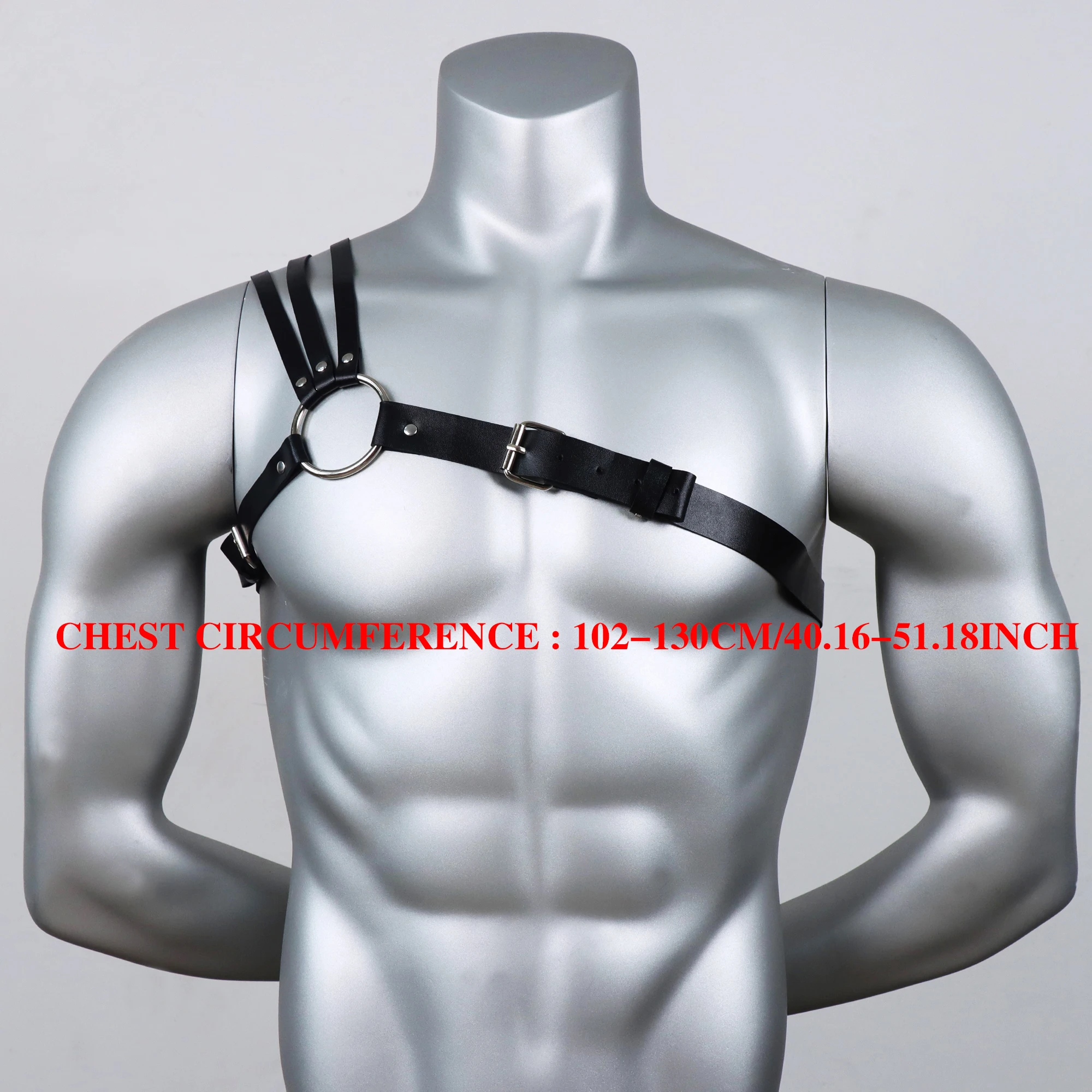 Herren-Geschirr aus Kunstleder, Punk, verstellbarer Brustgurt aus PU-Leder mit Schnallenriemen für Clubwear-Kostüme – Detail 2