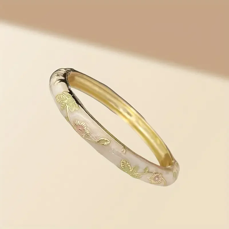 Cloisonné Enamel Water Droplet -Plated Open Bangle Bracelet for Women Vintage Ethnic Style Bracelet Jewelry Suit for Gifts