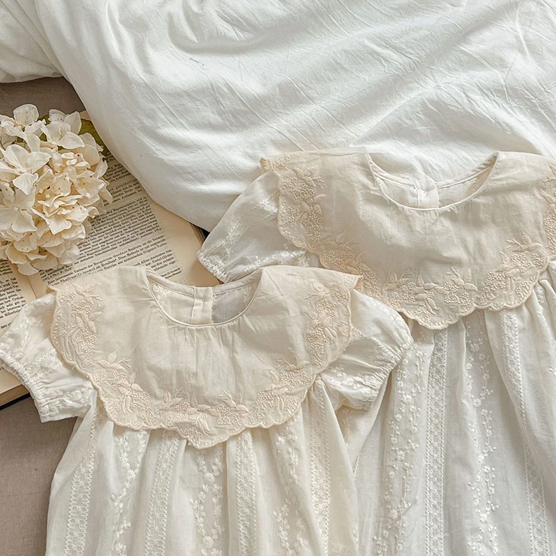 Summer Baby Bodysuit Sisters Dress Flower Embroidery Dress Infant Girls Baby Rompers Toddler Outfit Family Sister Dress Outfits 4