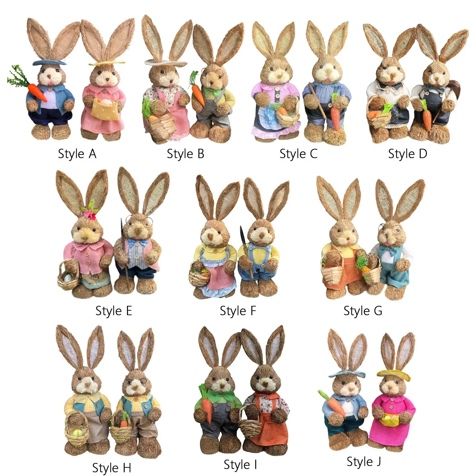 

Large Straw Bunny Figurine Doll Statue Artificial Animal Model Sculpture for Easter Day Desktop