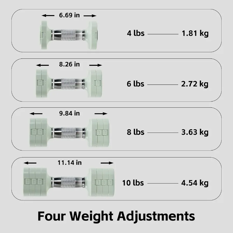20LBS Adjustable Dumbbell Set, 4 in 1 Free Weights Dumbbells Set for,4lb 6lb 8lb 10lb, with Metal Non Slip Handle，Quick Change，H