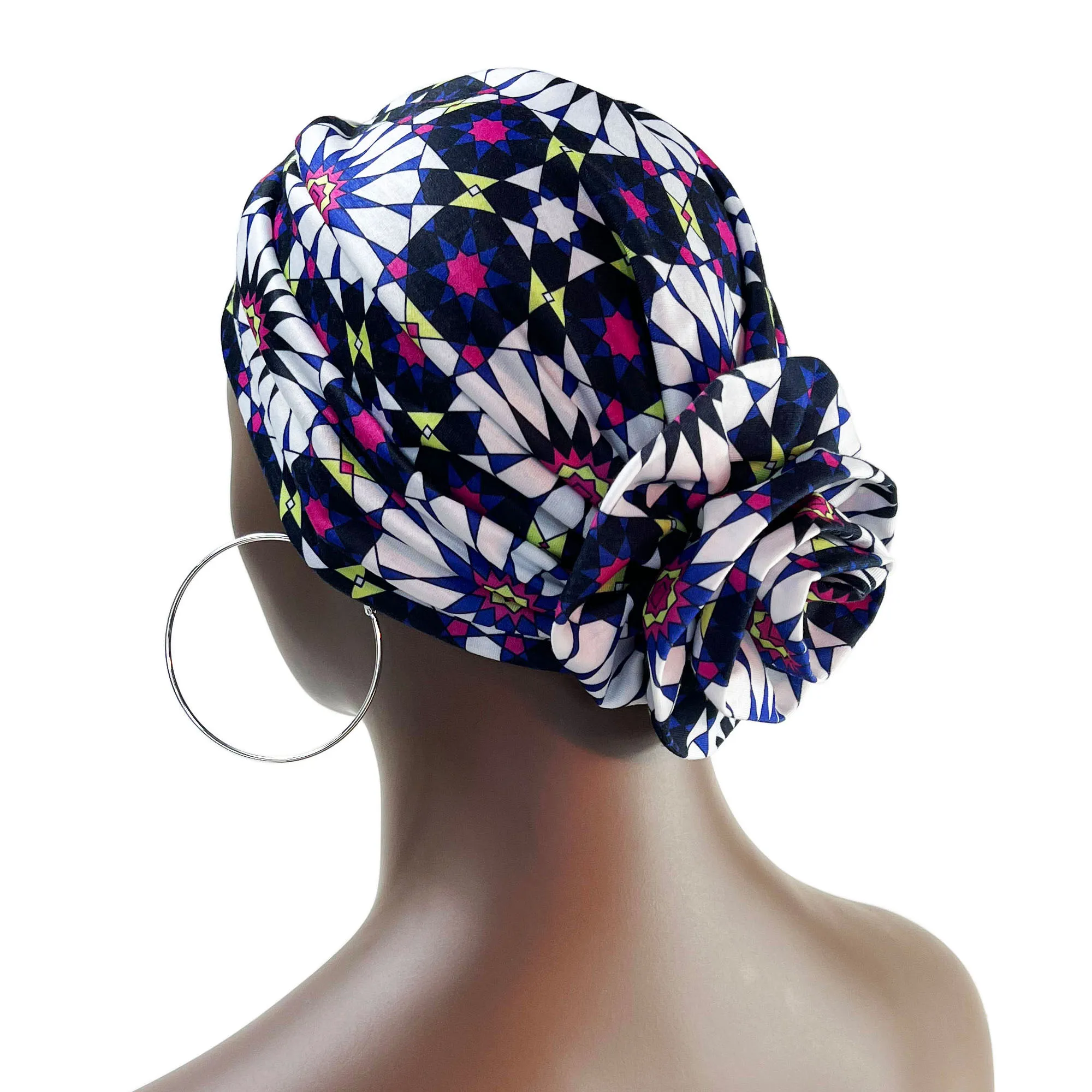 Stretch Bandana Kopf Wickeln Satin Floral Ankara Motorhaube Frauen Blume Druck Party Turban Headwear Kappe – Detail 22
