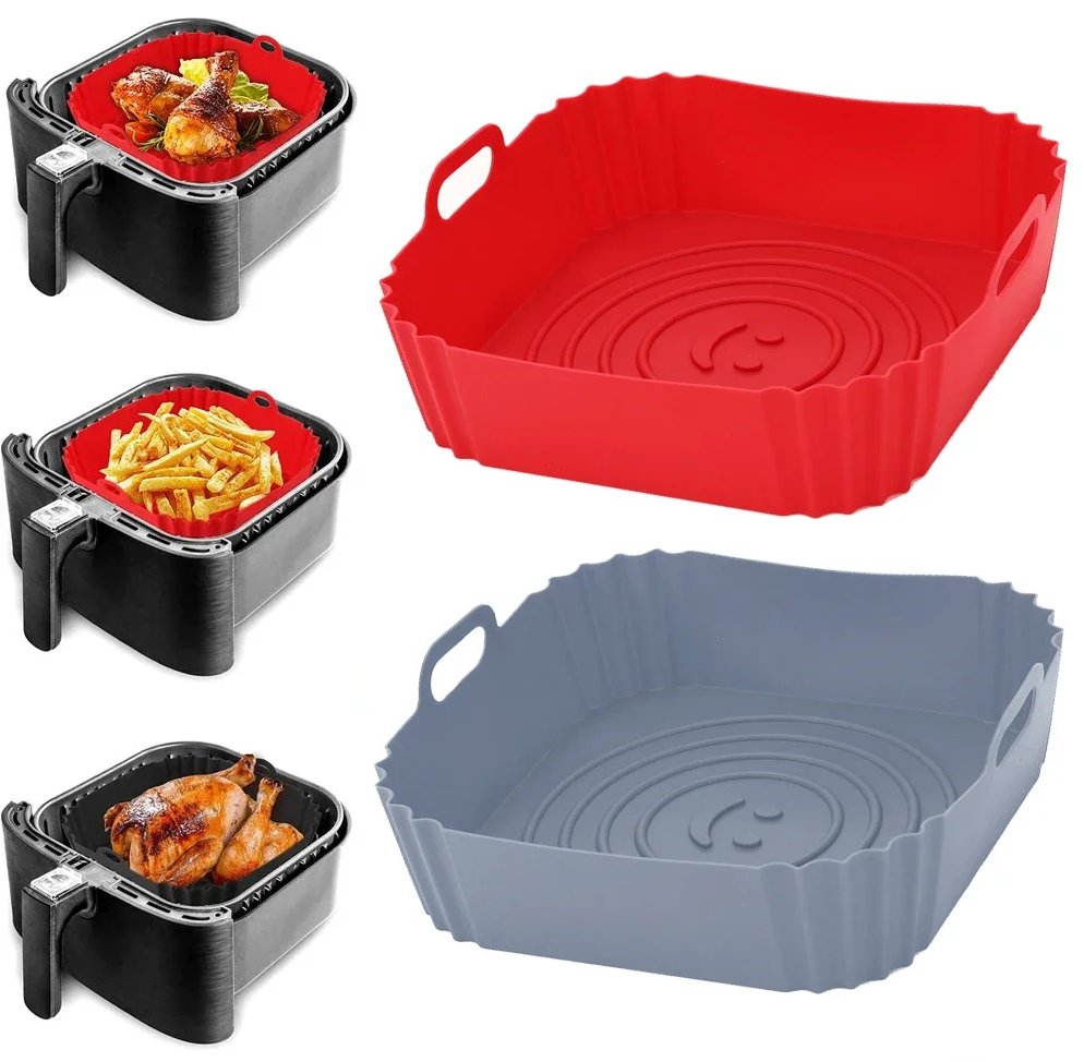 Silicone Air Fryers Oven Baking Tray Pizza Fried Chicken Airfryer Silicone Basket Reusable Airfryer Pan Liner Accessories