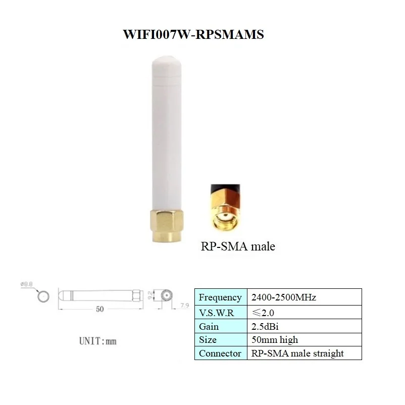 Antenne WiFi FPV 5.8G 4dBi RP-SMA bleue pour drone, design compact et léger.